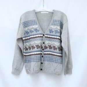 NWOT Vintage 80s 90s ALPS GEYSER Cardigan Nordic Knit Sweater Grandpa Apres Ski